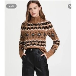 VERONICA BEARD CHIANA BEAD EMBELLISHED FAIR ISLE TURTLENECK SWEATER SZ L Preppy